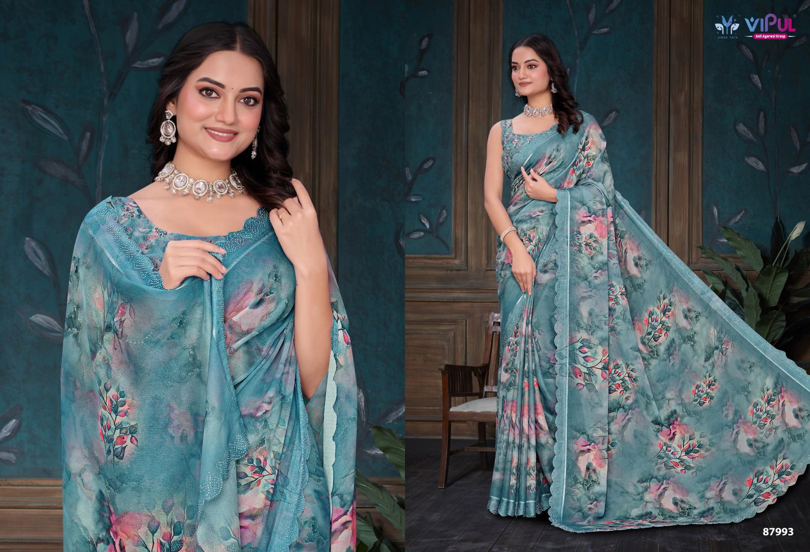 Estella By Vipul Dal Moss Printed Daily Wear Saree Wholesale Price In Surat